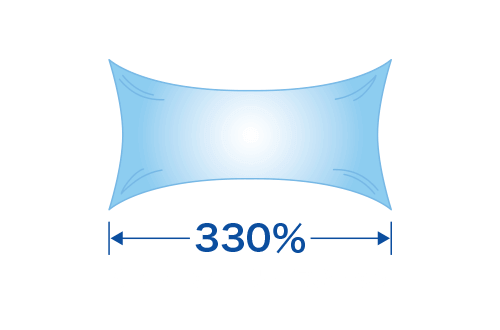 330%(JIS A 6021 伸張性試験330%)