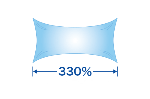 330%(JIS A 6021 伸張性試験330%)